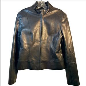 ANDREW MARC NEW YORK LADIES LEATHER COAT MEDIUM BLACK EVERYDAY CAPSULE MODERN